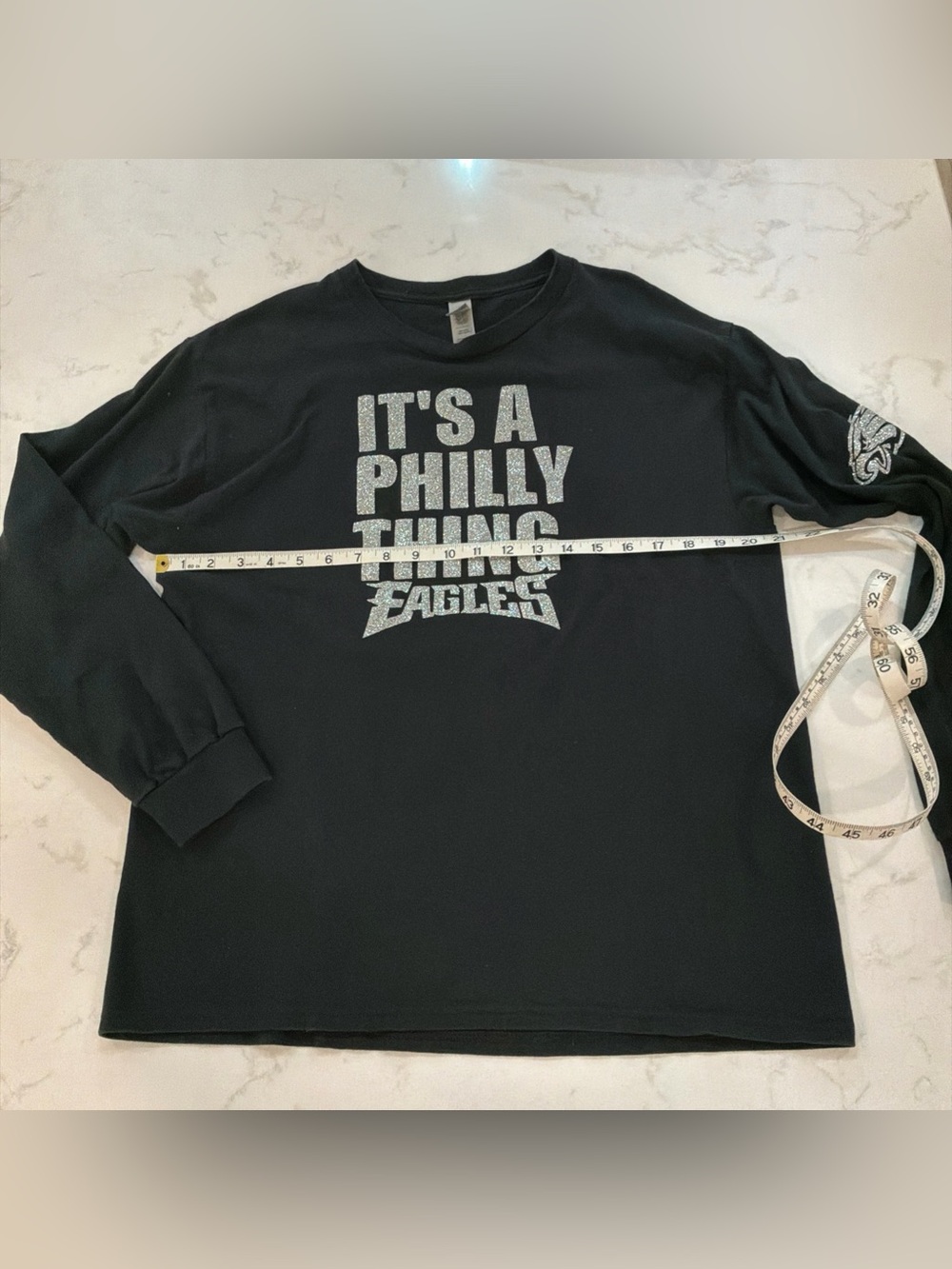 Womens Philadelphia Eagles Sparkle Long Sleeve Black Tee Shirt L A Philly Thing - Picture 8 of 9